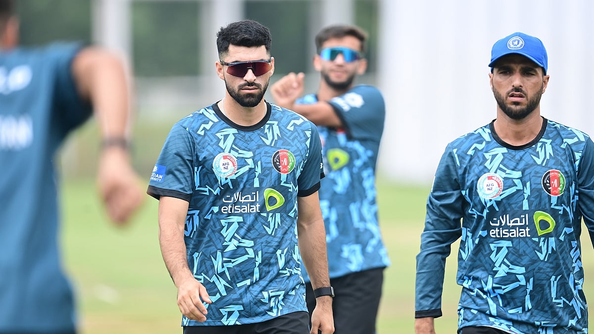 Photo: X | Afghanistan Cricket Board : Afghanistan national cricket team prepping before the Test match against New Zealand.